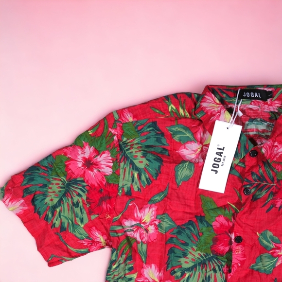 JOGAL Mens Hawaiian Shirt Short Sleeve Button Down Shirt Size Large NWT - Picture 2 of 4